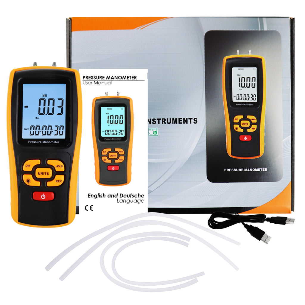 TK277PLUS Manometer Air Pressure Meter Differential Air Pressure Gauge HVAC Tester