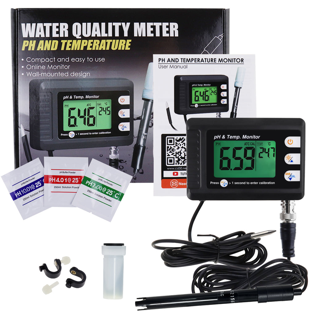 TK295PLUS Aquarium pH / Temperature Monitor Water Quality Meter Tester Replaceable pH Probe and Built-in Temperature Probe