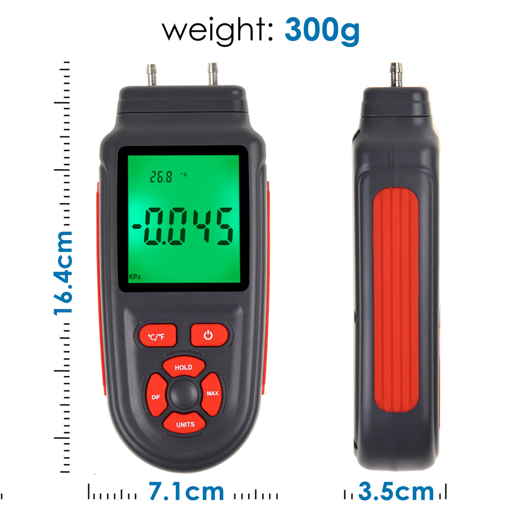 TK346PLUS Digital Manometer Differential Air Pressure Gauge HVAC Tester Data HOLD and STORAGE Function 12 Unit Measurement