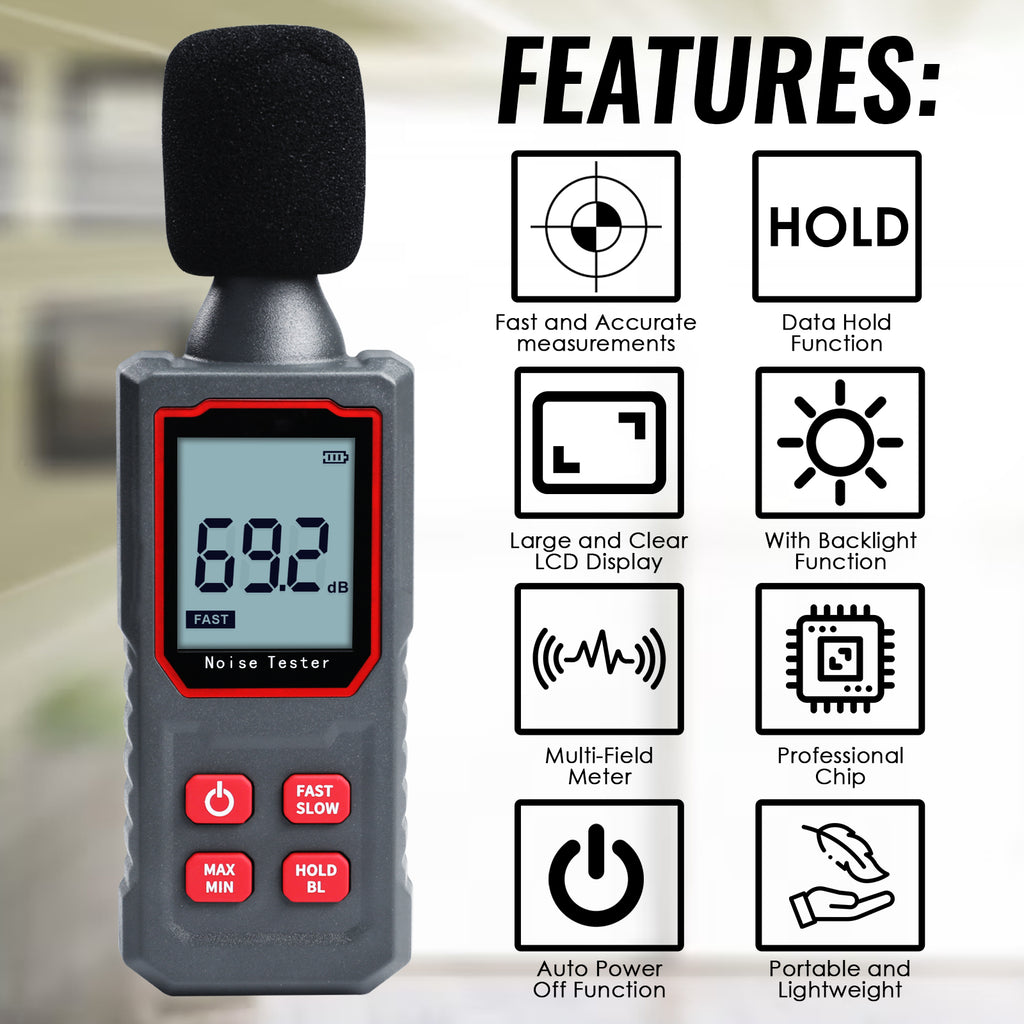 TK411PLUS Handheld Sound Level Meter 30~130dBA Decibel Meter A-Weighting SPL Noise Tester Fast/Slow Measurement with Capacitive Microphone Sensor 30~130dB