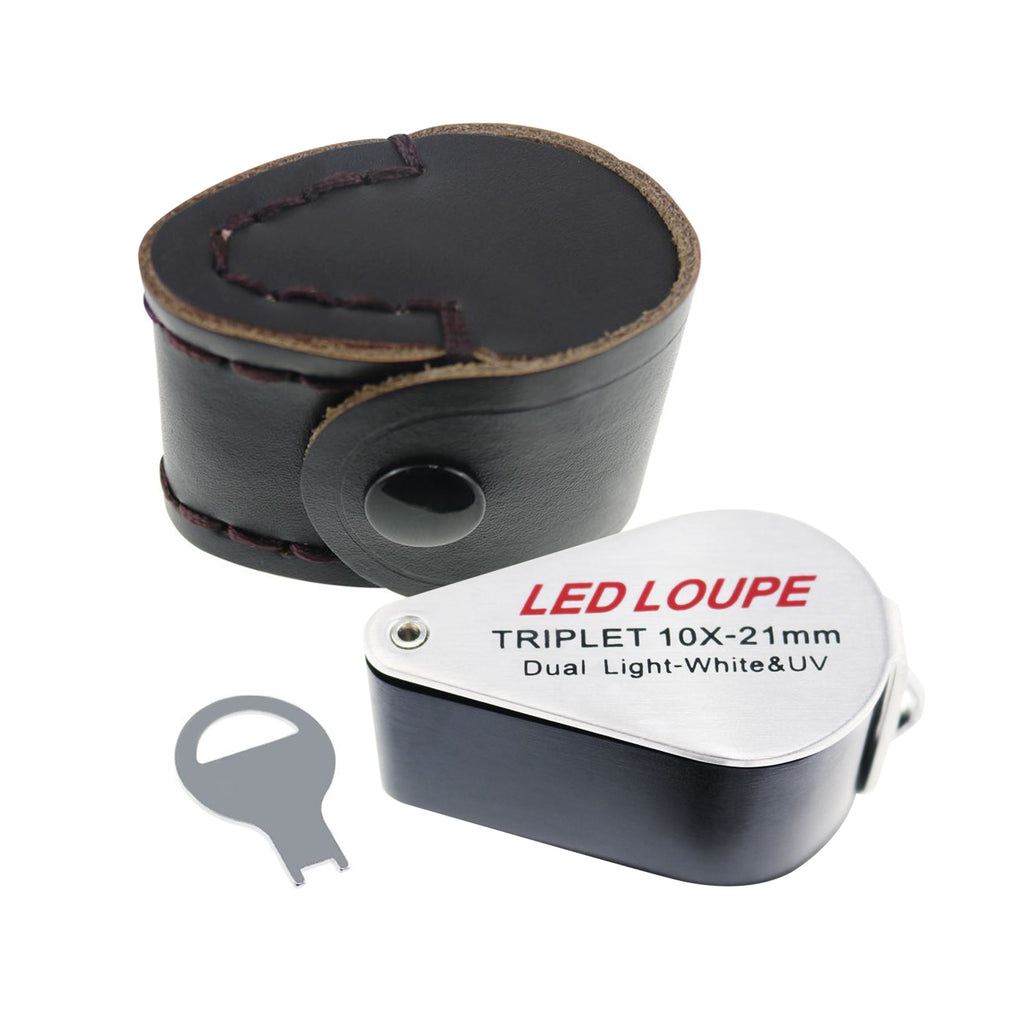 GSTK-18 Jeweler Loupe Triplet Lens 10x Magnification Magnifier 21mm with LED UV Light Gemology Tool