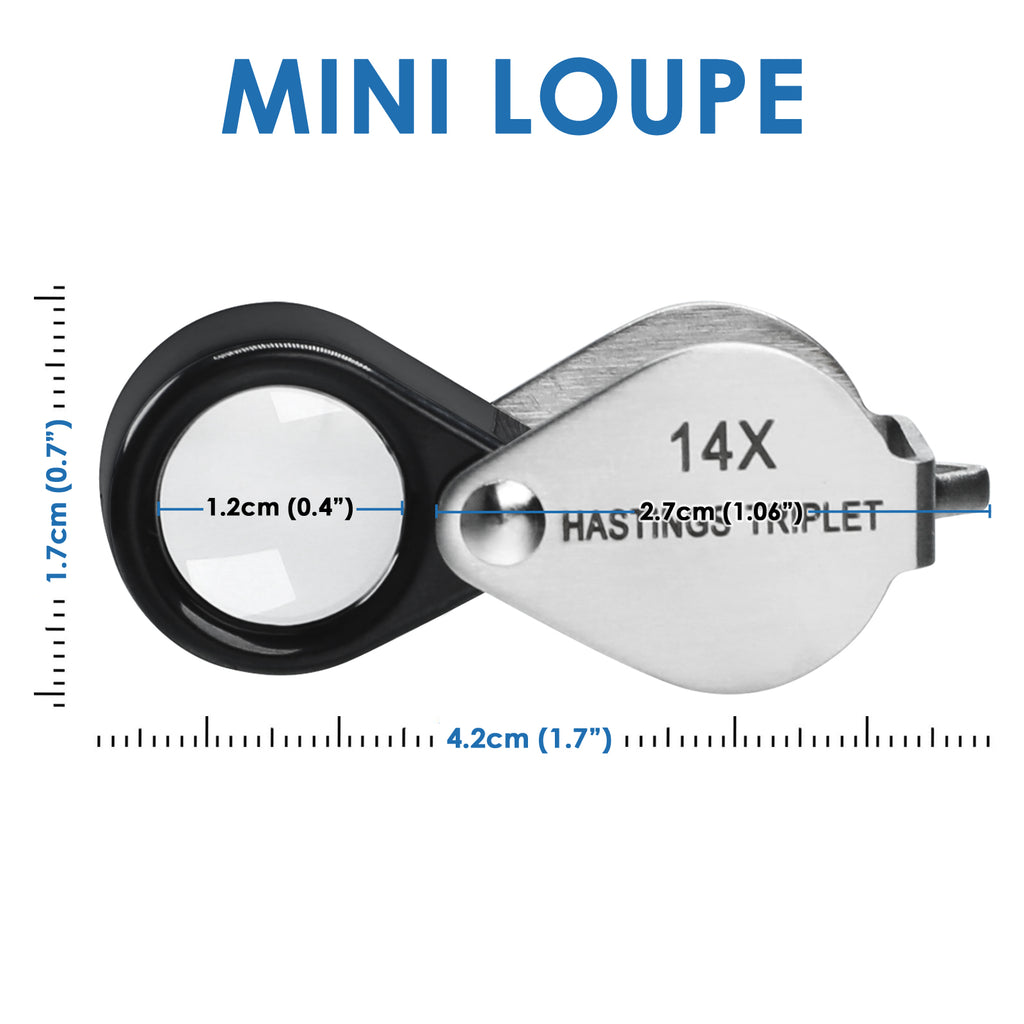 TK403PLUS Jeweler Loupe 14x Magnification Mini Foldable Optical Glass Lens Magnifier Triplet Loop for Jewelry, Stamp and Coin Collector, Watch and Circuit Board Repair
