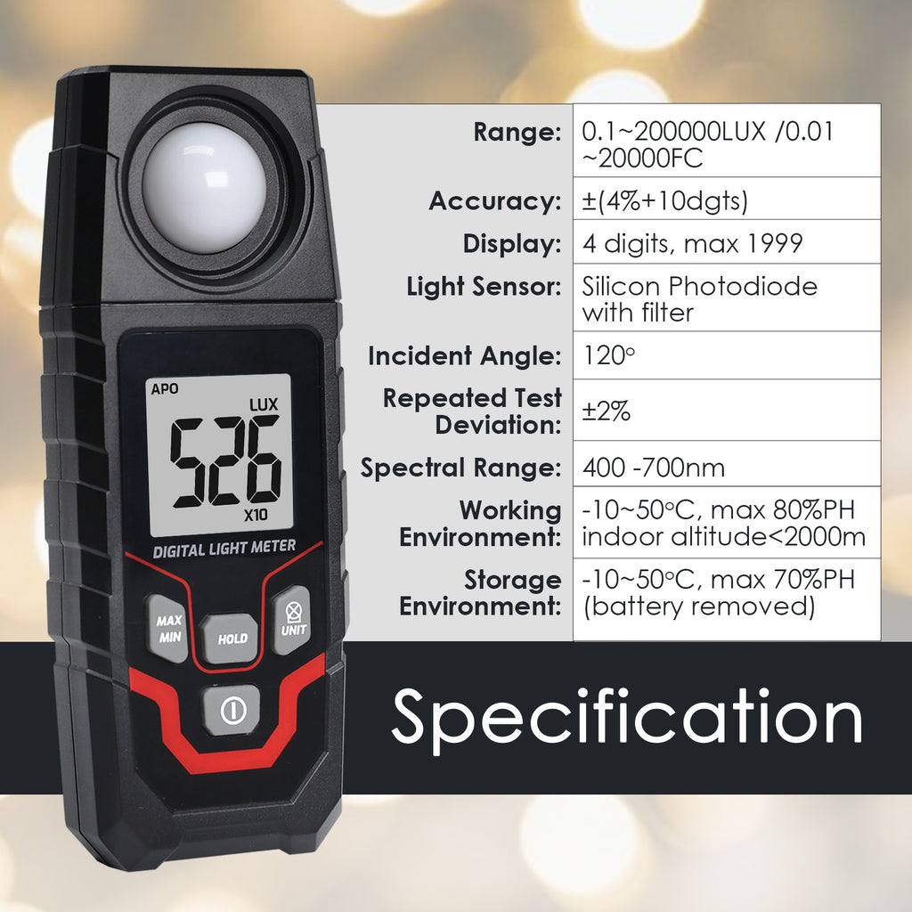 TK429PLUS Light Lux Meter Illuminance Tester Photometer Luxmeter LUX FC Measurement Unit Silicon Photodiode Sensor