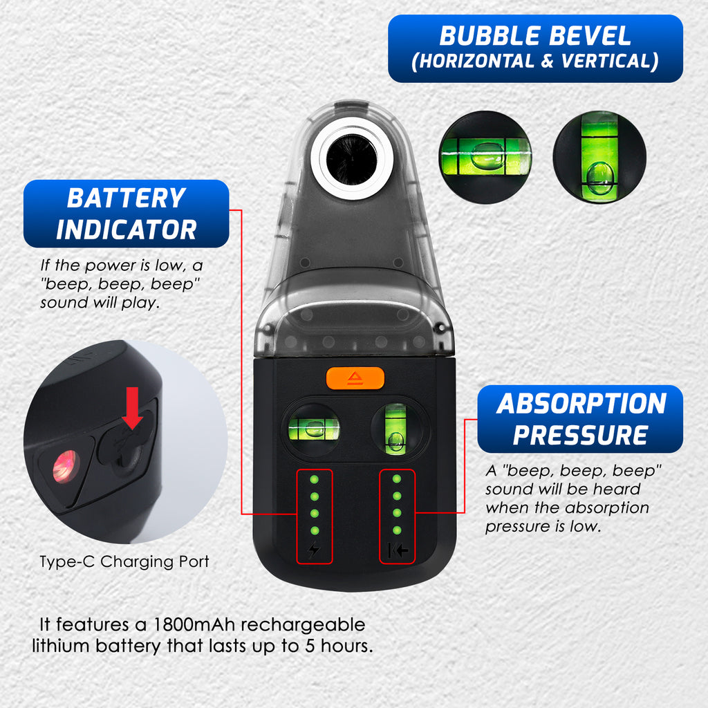 TK439PLUS-R Laser Level Meter with Horizontal and Vertical Bubble Level, Wall Mount Dust Drilling Collector Cup IP54 Rechargeable Detachable Design