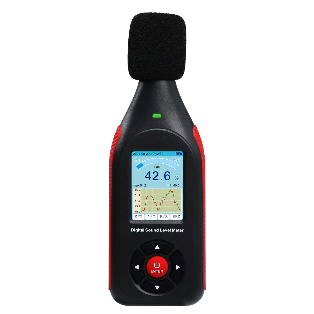 TK441PLUS Sound Level Meter Datalogger SPL Decibel Monitor Tester Record up to 43,000 Data, A/C Weighting, 3-Colored Alarm with Line Chart Display