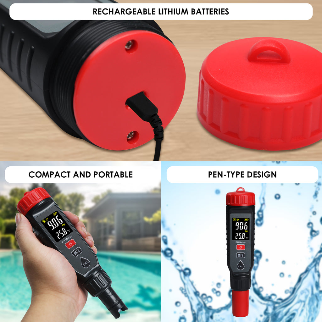 TK443PLUS Pen-type pH Meter 3-Point Calibration with Temperature Measurement (°C/°F), ATC, Backlight, & Alarm Function Replaceable Probe