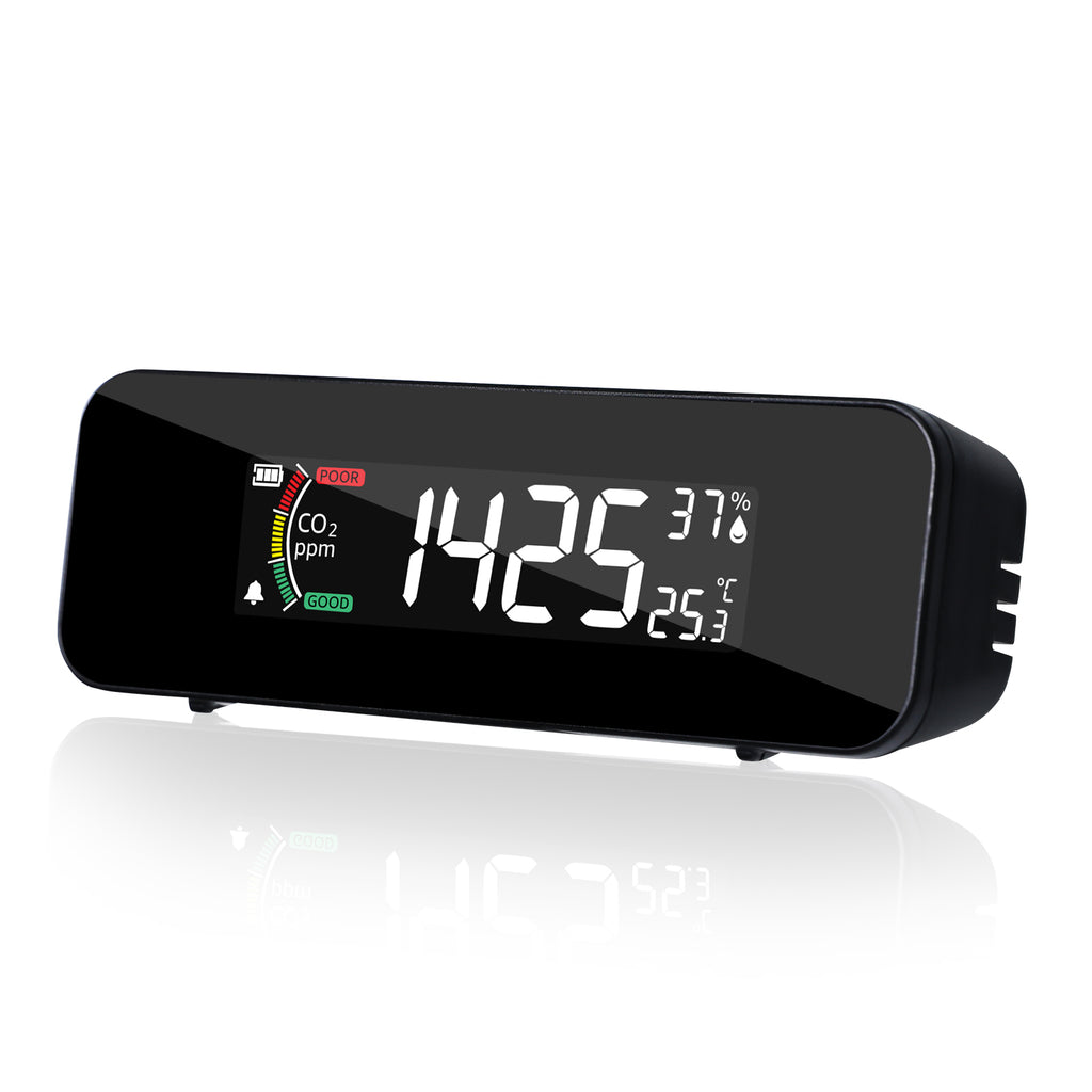 TK481PLUS CO2 Monitor Carbon Dioxide, Temperature, & Humidity Measurement NDIR Sensor – 0-5000ppm Air Quality Detector, Rechargeable Battery, Color-Coded Alert for Home, Office, School etc.