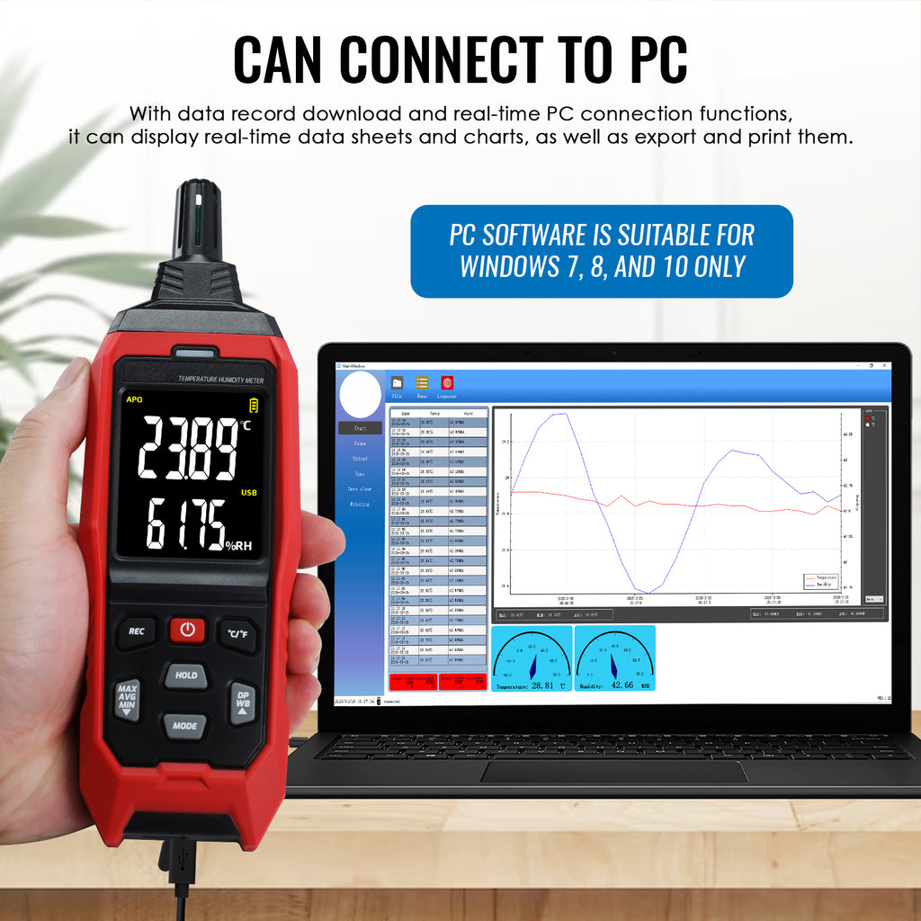 TK482PLUS Professional Hygro-Thermo Meter with Data Logging – WB/DP Measurement, PC Connectivity & Alarm Features