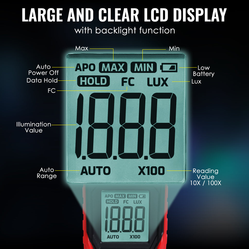 TK484PLUS Digital Portable LUX Meter 0.1~200000LUX (0.01~20000FC) Visible Light Range with Silicon Photodiode High-Precision Sensor
