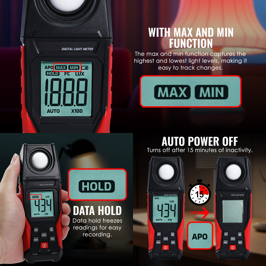 TK484PLUS Digital Portable LUX Meter 0.1~200000LUX (0.01~20000FC) Visible Light Range with Silicon Photodiode High-Precision Sensor