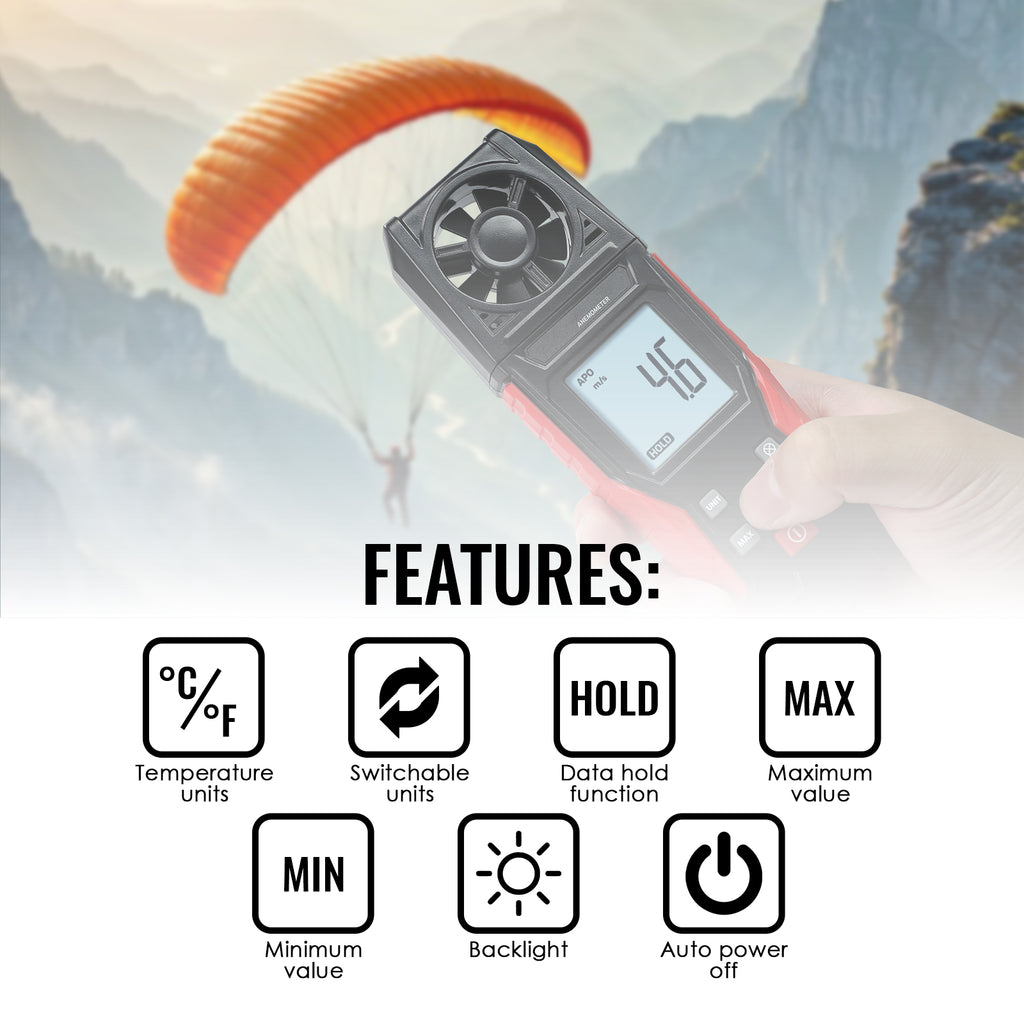 TK486PLUS Digital Vane Anemometer Wind Speed Air Velocity Air Temperature Tester with High Precision Sensor 30m/s Max for Professional and Personal Use