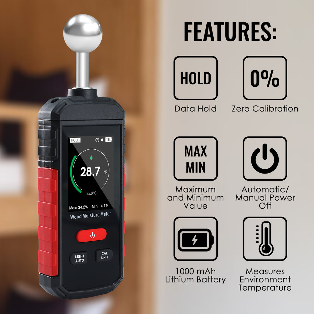 TK495PLUS Digital Wood Moisture Meter – Precision Moisture Detection with Temperature Measurement & Rechargeable Battery