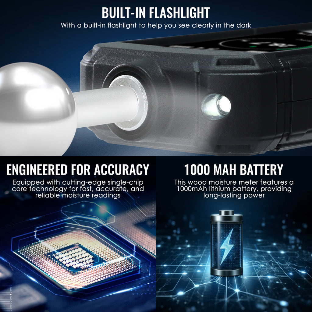 TK495PLUS Digital Wood Moisture Meter – Precision Moisture Detection with Temperature Measurement & Rechargeable Battery