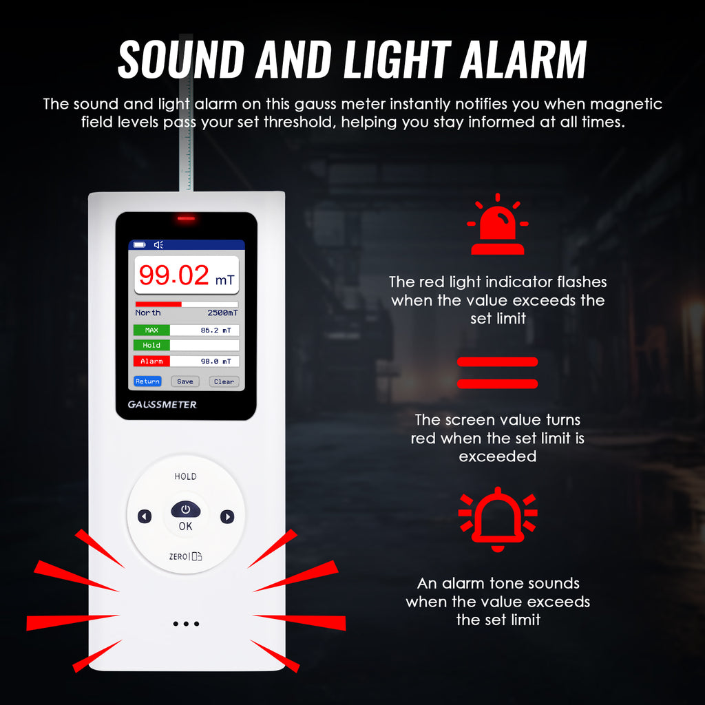 TK506PLUS Professional Portable Gauss Meter / Tesla Meter – High-Precision Magnetic Field Tester with Color Screen, Data Storage & Alarm – Measures Gs/mT, Pole Detection – for Industrial, Research, Manufacturing