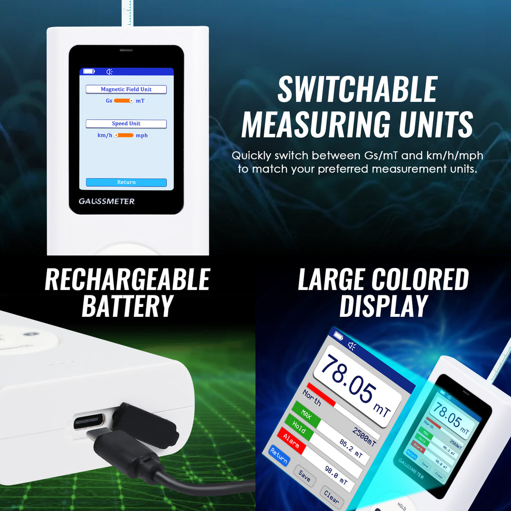 TK506PLUS Professional Portable Gauss Meter / Tesla Meter – High-Precision Magnetic Field Tester with Color Screen, Data Storage & Alarm – Measures Gs/mT, Pole Detection – for Industrial, Research, Manufacturing