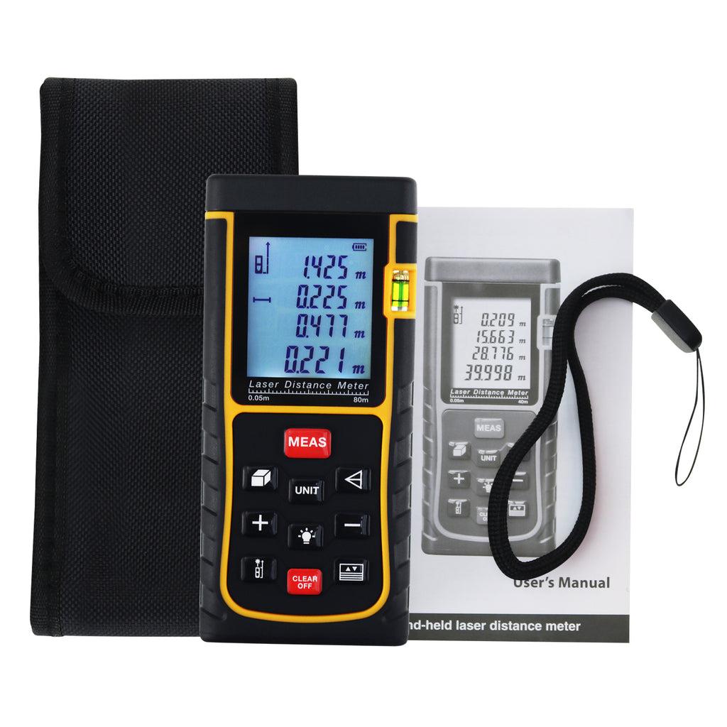 DITK-727 Digital 80M/262ft Laser Distance Meter Range Finder with Backlight & Bubble Level
