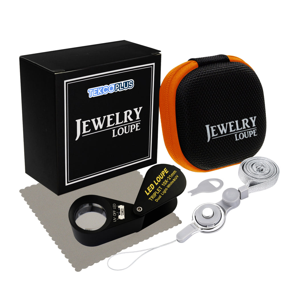TEK-246 Jewelry Loupe 10x Magnification 21mm Optical Glass Lens 6 LED & UV Light Jeweler Watchmaker-Tekcoplus Ltd.