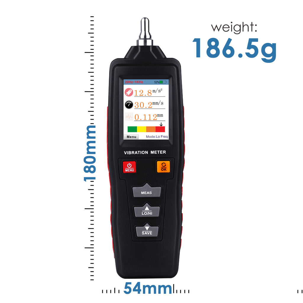 TK281PLUS Digital Color LCD Vibration Meter Vibrometer Gauge 0.1~199.9m/s2, 0.1~199.9mm/s, 0.001~1.999mm