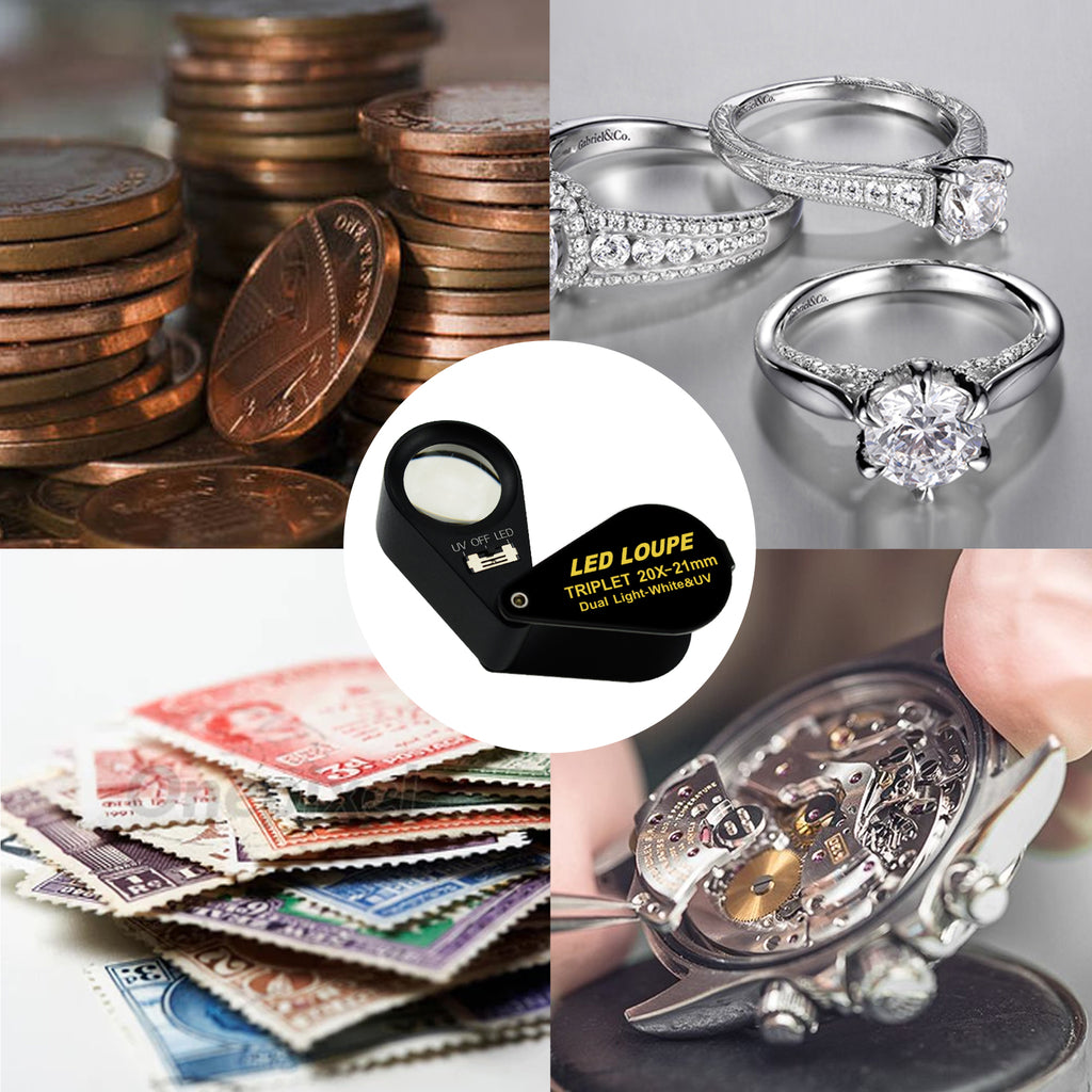TEK-248 20x Magnification 21mm Optical Glass 6 LED & UV Light Jeweler Mechanics Coin Stamp Collector-Tekcoplus Ltd.