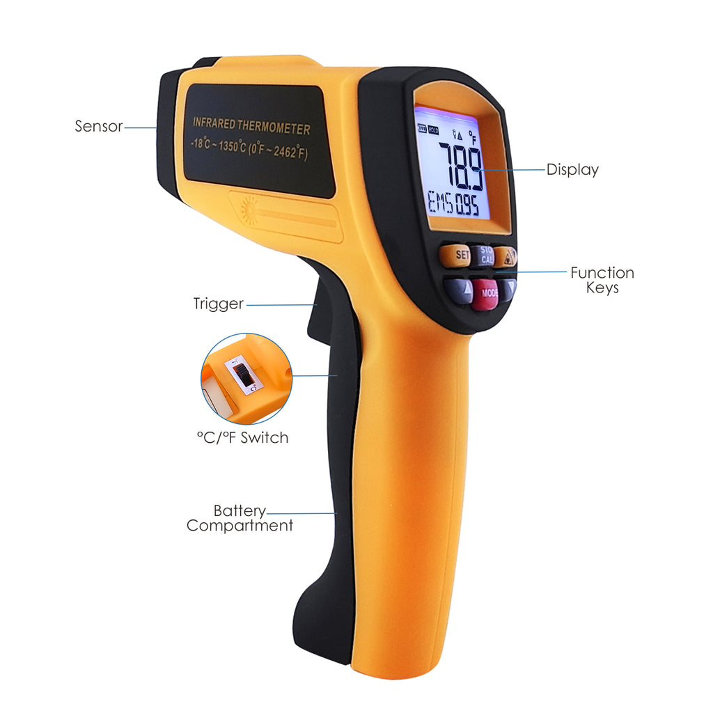 THTK-805 Digital 50:1 IR Laser Thermometer 0.1~1 EM Pyrometer 2462 °F