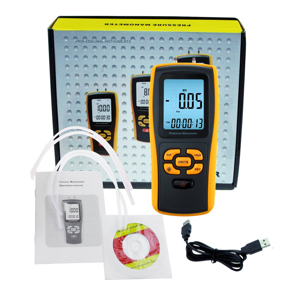 MATK -819 Digital Manometer with USB Interface, Differential Pressure Gauge Air Pressure Instrument-Tekcoplus Ltd.