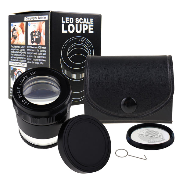 GSTK-93 Scale Loupe 10x Magnification 8 LED Light 20mm Scale Chart 
