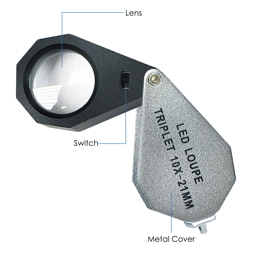 GSTK-781 Jeweler Loupe 10X Magnification Magnifier 6 LED light, 21mm lens Jeweler Gem Tester Tool-Tekcoplus Ltd.