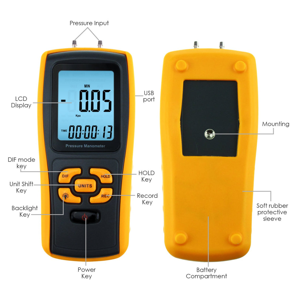 MATK -819 Digital Manometer with USB Interface, Differential Pressure Gauge Air Pressure Instrument-Tekcoplus Ltd.