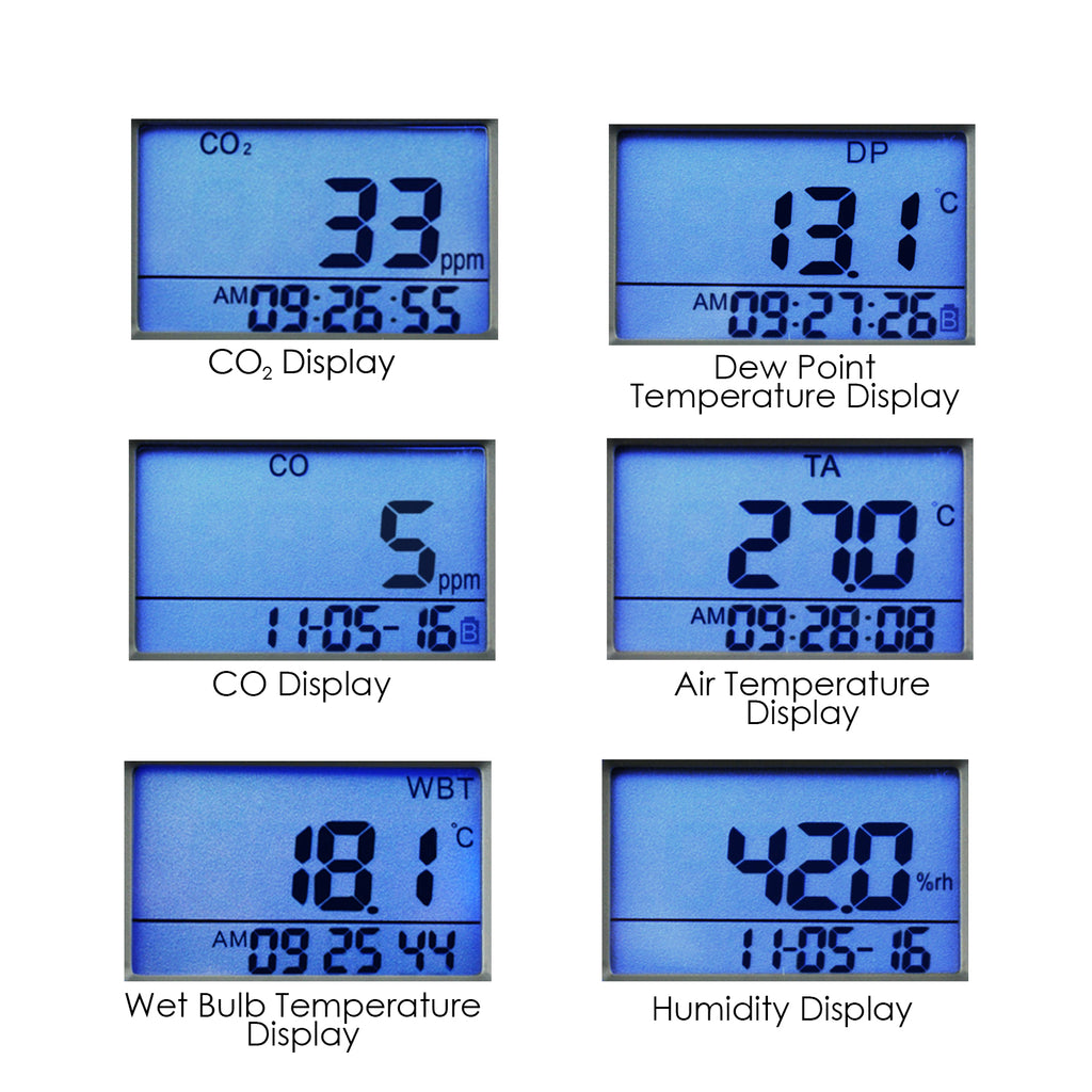COTK-767 6 in 1 Combo Multi-function CO2, CO, Temperature, Humidity RH %, DP, WB Air Quality Tester-Tekcoplus Ltd.