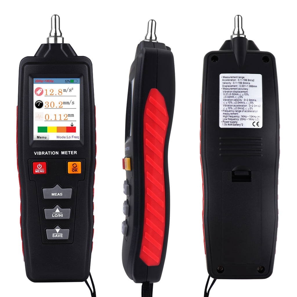 TK281PLUS Digital Color LCD Vibration Meter Vibrometer Gauge 0.1~199.9m/s2, 0.1~199.9mm/s, 0.001~1.999mm