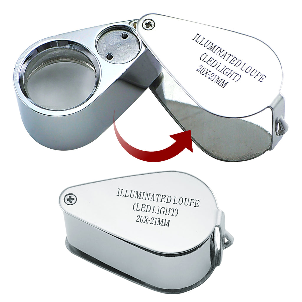 GSTK-783XX Optical Glass Magnifier 20x Magnification Magnifying LED Light Jeweler Loupe Gemstone