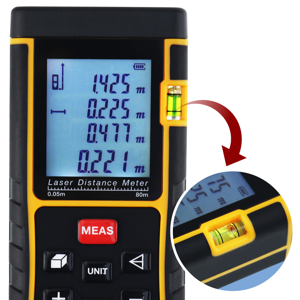 DITK-727 Digital 80M/262ft Laser Distance Meter Range Finder with Backlight & Bubble Level