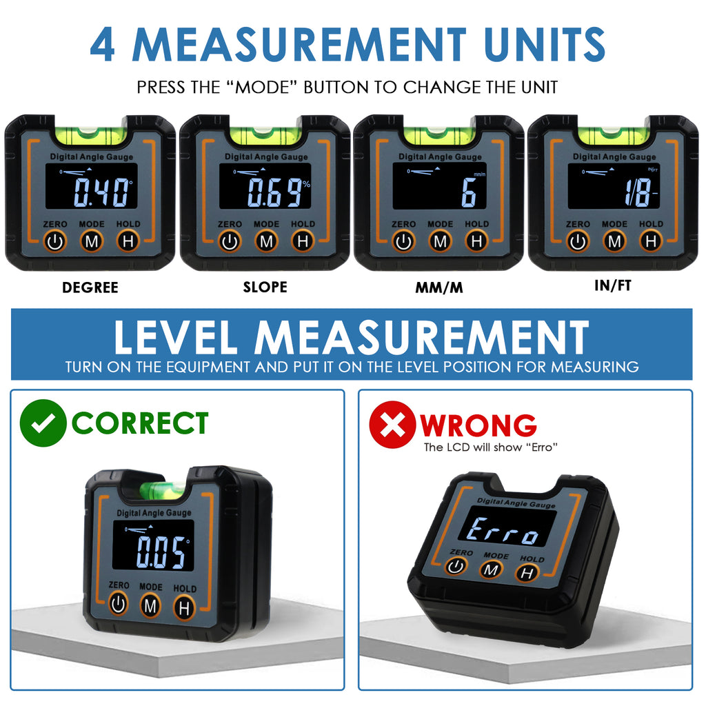 TK321PLUS Digital Angle Finder with Bubble Level - LCD Digital Angle Gauge Level Box with Magnetic Base - Level Inclinometer Protractor Tool