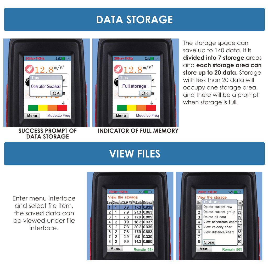 TK281PLUS Digital Color LCD Vibration Meter Vibrometer Gauge 0.1~199.9m/s2, 0.1~199.9mm/s, 0.001~1.999mm