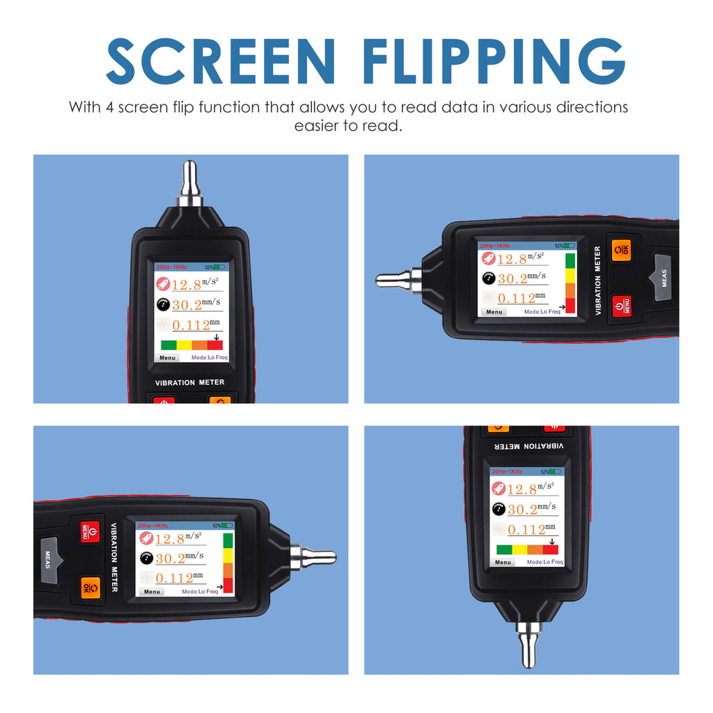 TK281PLUS Digital Color LCD Vibration Meter Vibrometer Gauge 0.1~199.9m/s2, 0.1~199.9mm/s, 0.001~1.999mm