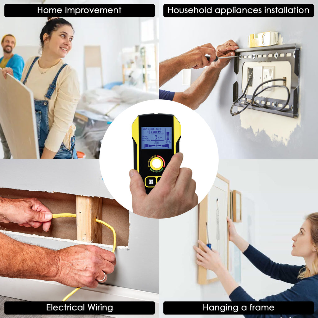 TK392PLUS Handheld Stud Finder Detector AC Live Cable Wires Metal Wood with Light Indicator & Buzzer Alarm Rechargeable Wall Detection