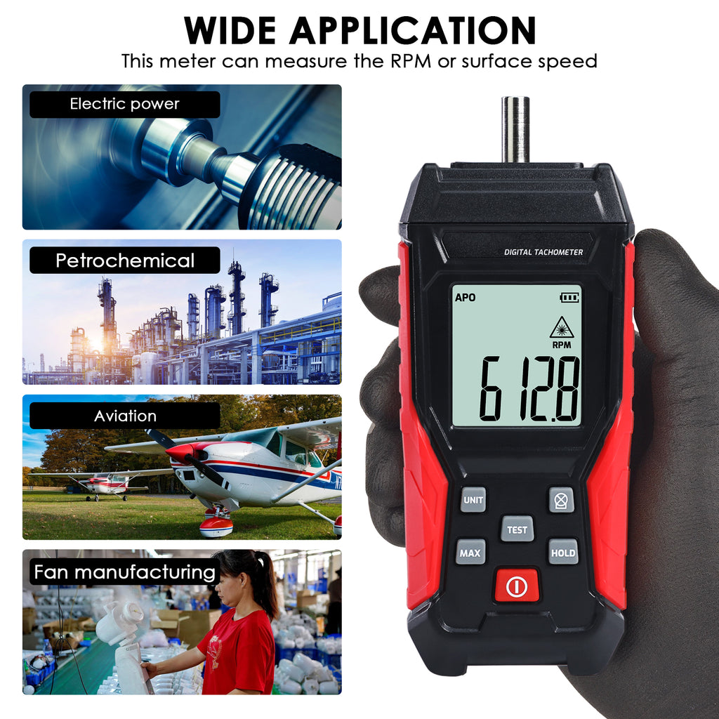 Digital Non-Contact Photo Tachometer - Handheld RPM Meter For Engines, Motors, Fans (2.5 To 99,999 RPM)