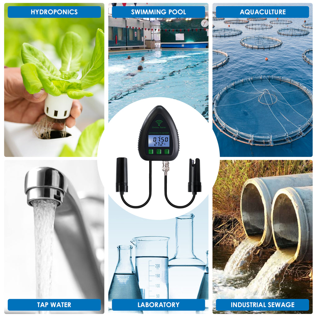 TK397PLUS 5-in-1 pH / TDS / Salt / S.G / Temperature Multi-functional Smart WiFi Water Quality Meter Tester for Drinking Supply Aquarium Hydroponics Pool Aquaculture