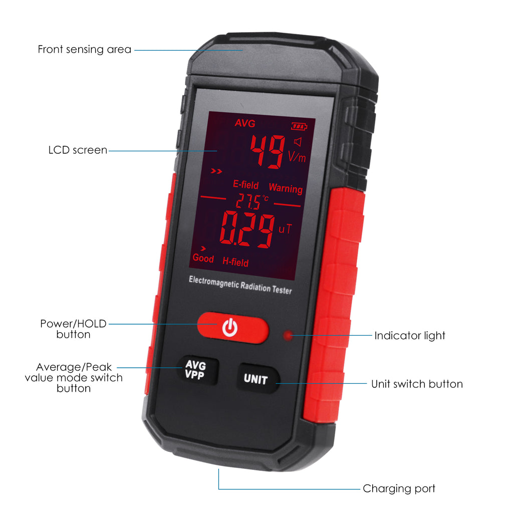 TK347PLUS Rechargeable EMF Meter Electromagnetic Radiation Tester Detector with Colored Display