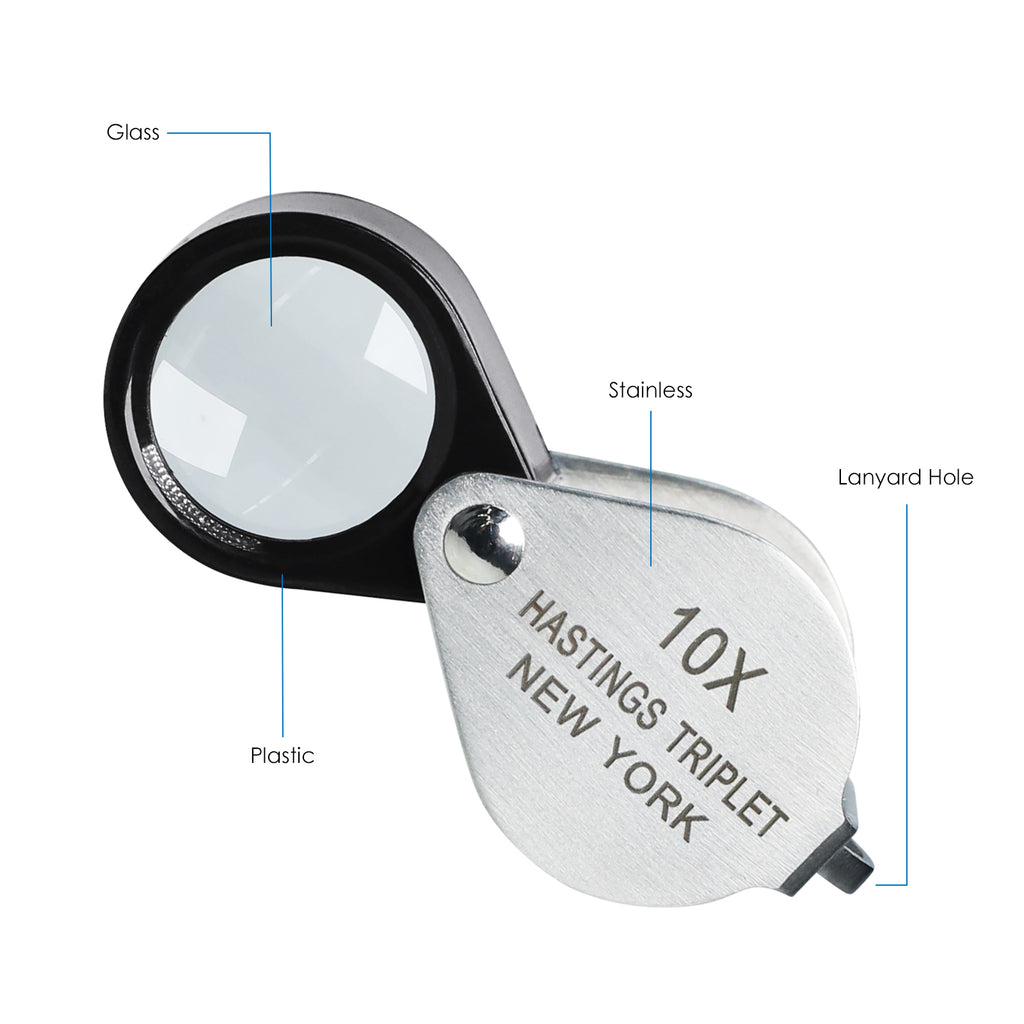 TK394PLUS High-quality Hasting Loupe 10x Magnification Jewelry Loupe Mini Stainless Steel Triplet Optical Glass for Stamp & Coin Collector, Watch & Circuit Board Repair