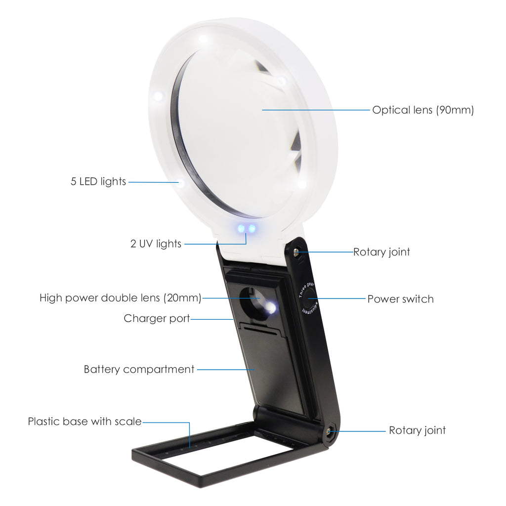 TK362PLUS Double Lens Magnifier 10x and 25x Magnification AC/DC Power ...