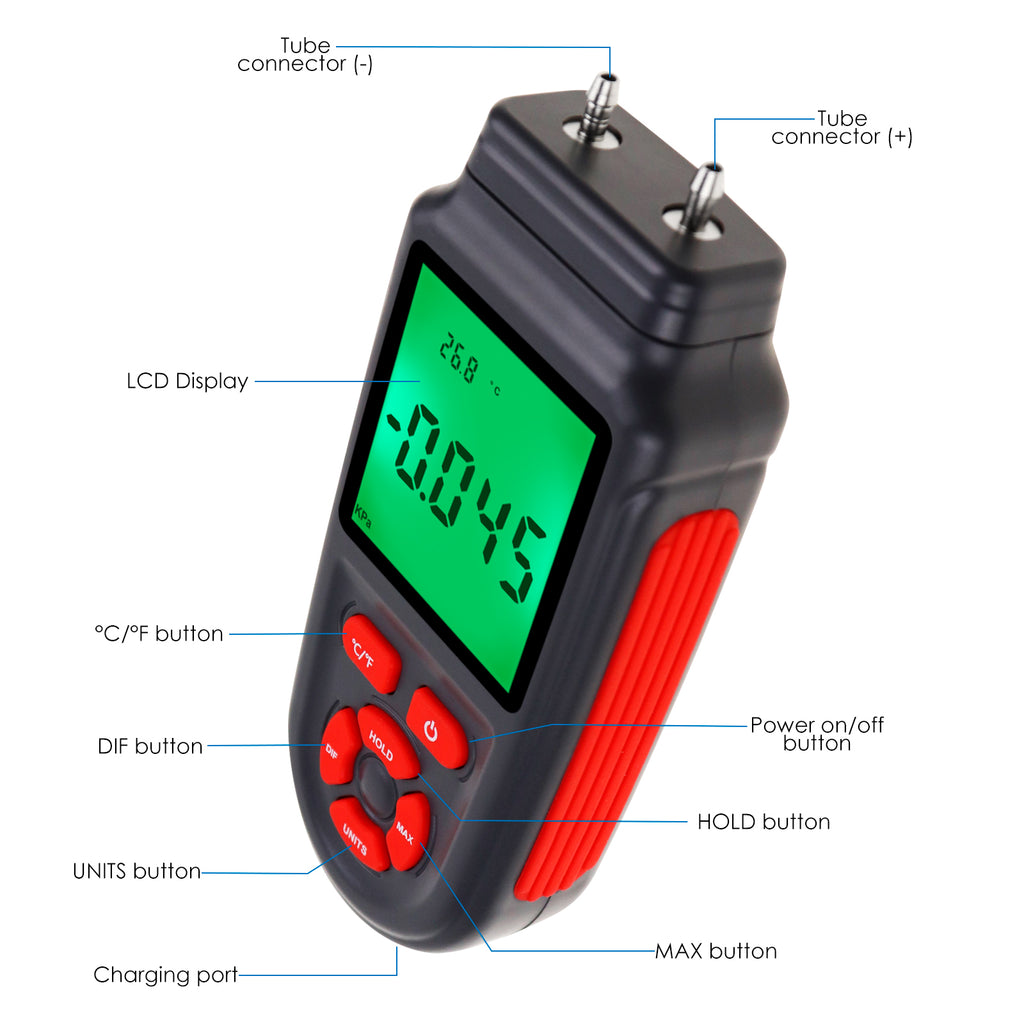 TK346PLUS Digital Manometer Differential Air Pressure Gauge HVAC Teste –  Tekcoplus Ltd.