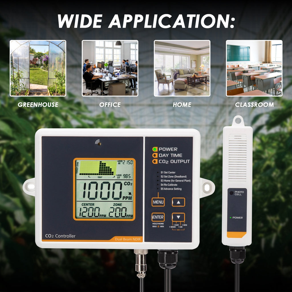 TK356PLUS Digital Carbon Dioxide (CO2) Controller & Monitor Auto Detect Day Night, Remote Dual Beam NDIR Sensor for Greenhouse, Grow Rooms, Hydroponics Rooms