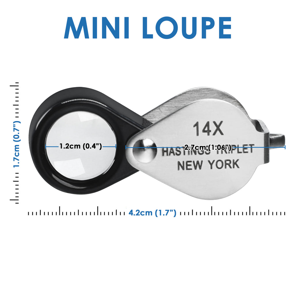 TK403PLUS Jeweler Loupe 14x Magnification Mini Foldable Optical Glass Lens Magnifier Triplet Loop for Jewelry, Stamp and Coin Collector, Watch and Circuit Board Repair