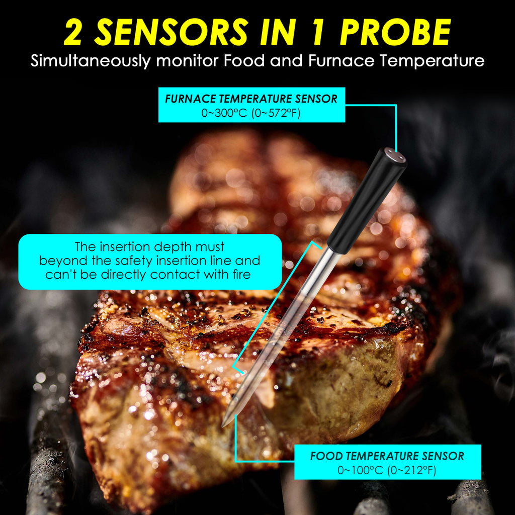 Wireless Meat Thermometer Battery Operated Waterproof Stainless Steel Probe  Barbeque Temperature Meter Alarm