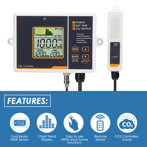TK356PLUS Digital Carbon Dioxide (CO2) Controller & Monitor Auto Detect Day Night, Remote Dual Beam NDIR Sensor for Greenhouse, Grow Rooms, Hydroponics Rooms