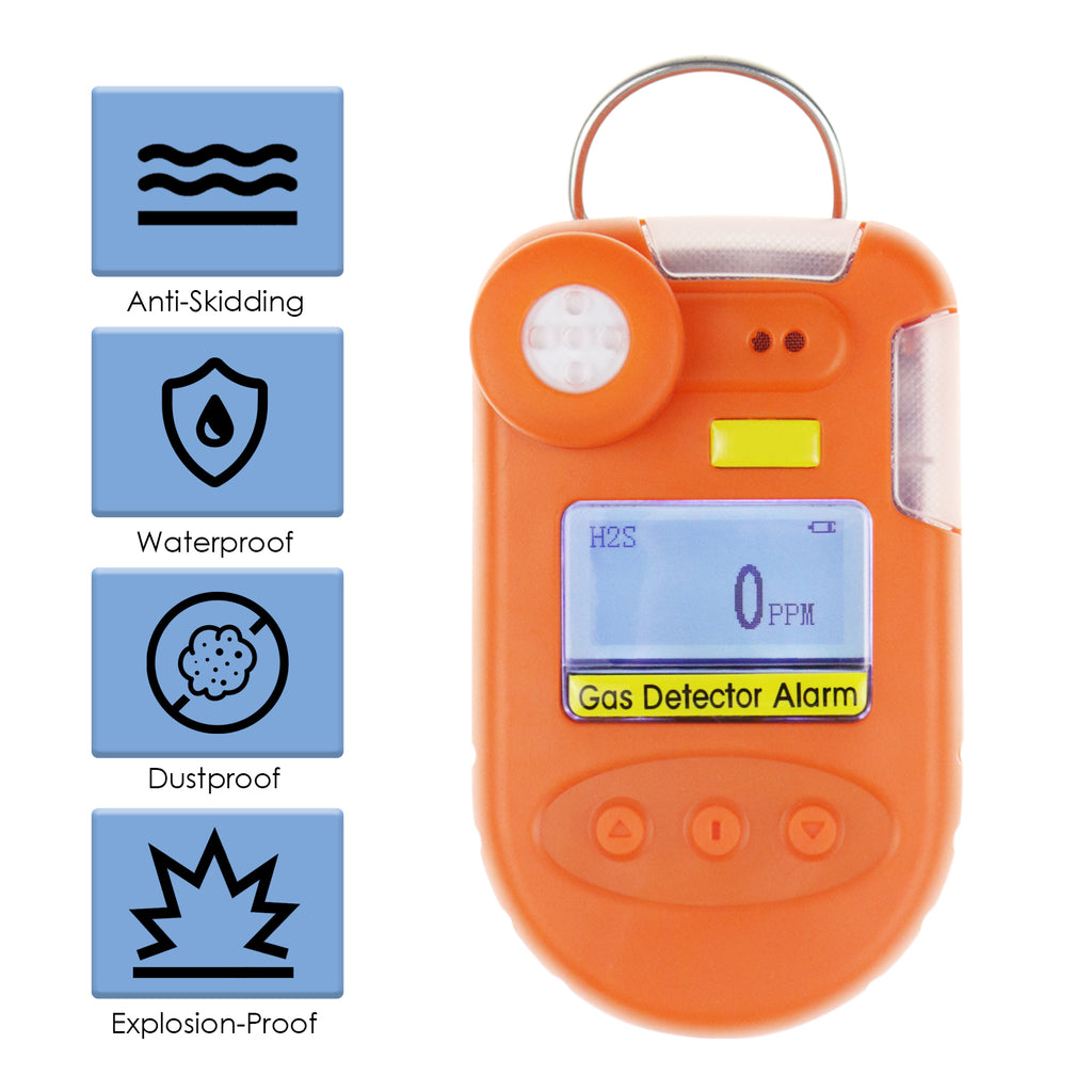 TK374PLUS Digital Hydrogen Sulfide (H₂S) Gas Detector with BackClip can Record up to 1500 Alarm Events Visual, Audible, and Vibration Alarm Clock Display