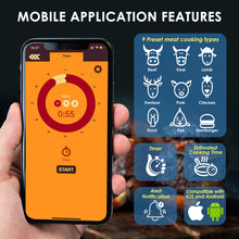 TK368PLUS Wireless Stainless Steel Meat Thermometer with Bluetooth Function for Oven, Grill, Kitchen, BBQ, Rotisserie Ringing or Vibrating Alarm 9 Food Types