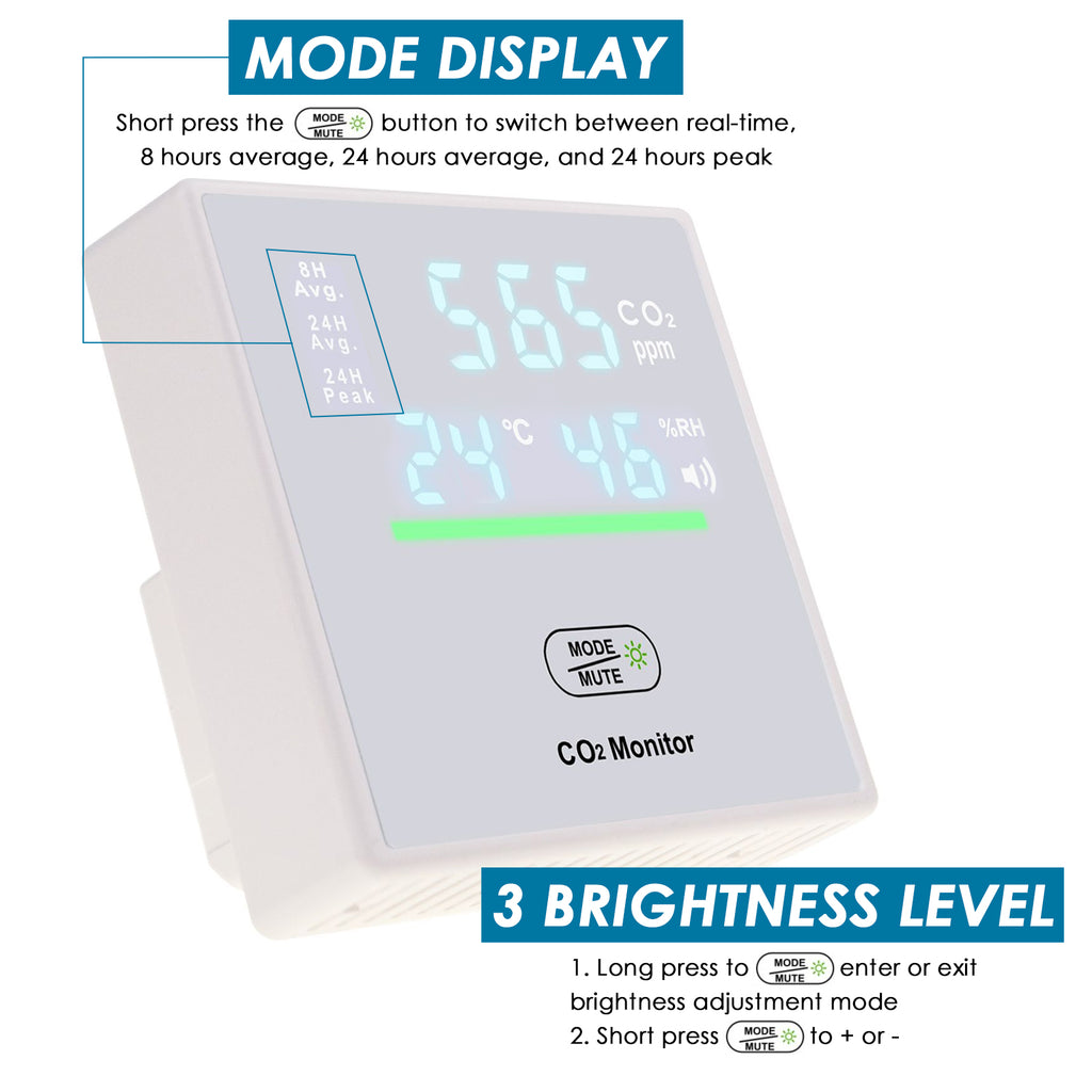 TK357PLUS Touch Screen Smart CO2 Monitor Home Essential IAQ Tester with Buzzer Alarm Logged Data Review Temperature and Humidity Measure