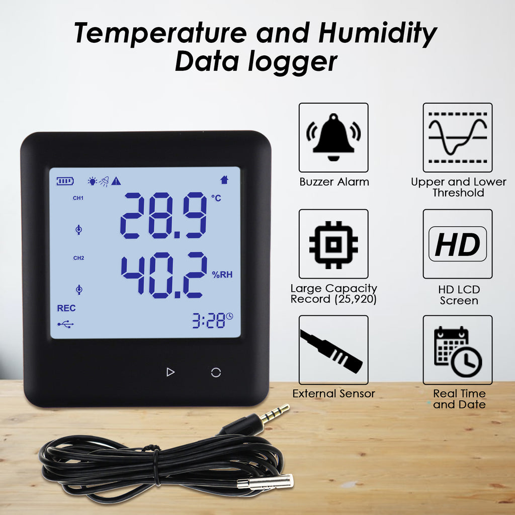 TK352PLUS Digital Datalogger Thermometer Thermo-hygrometer Temperature and Humidity Measurement 25,920 Groups Datalogger with PC Software and Calendar Display